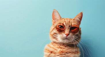 Cool Cat Wearing Sunglasses Against Blue Background photo