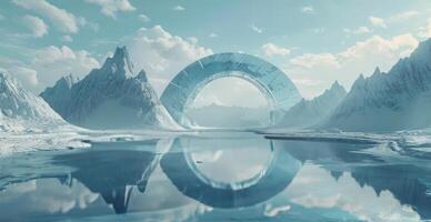 A Natural Ice Bridge Formation In A Frozen Lake photo