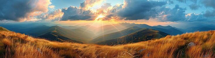 Golden Hour Sunrise Over Mountain Range photo
