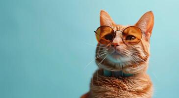 Cool Cat Wearing Sunglasses Against Blue Background photo