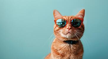 Cool Cat Wearing Sunglasses Against a Blue Background photo