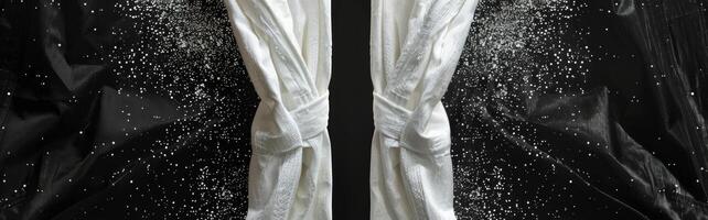Black And White Karate Gi Belts With Water Droplets In The Background photo