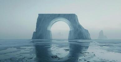 A Natural Ice Bridge Formation In A Frozen Lake photo