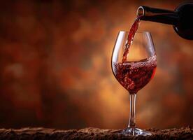 Red Wine Pouring Into Glass Against a Warm Background photo
