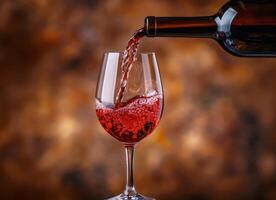 Red Wine Pouring Into Glass Against a Warm Background photo