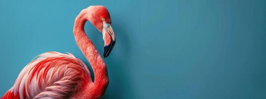 Pink Flamingo Against Blue Background photo