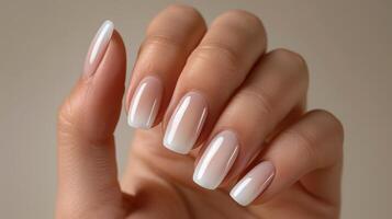 Clean White Manicure on Womans Hand photo