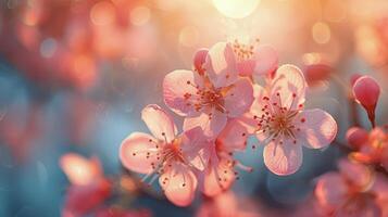 Close-Up of Pink Flowers on Tree photo