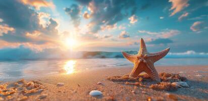 Two Starfish on Beach With Ocean Background photo