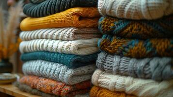 Row of Sweaters on Rack photo