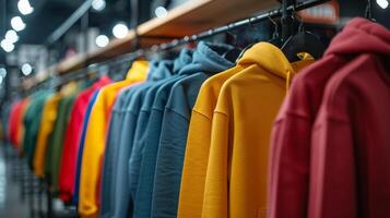Row of Shirts Displayed on Store Rack photo