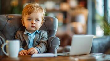 Small Child Using Laptop in Chair photo