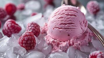 Spoon With Ice Cream and Raspberries photo