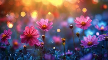 Close Up of Pink Flowers on a Tree photo