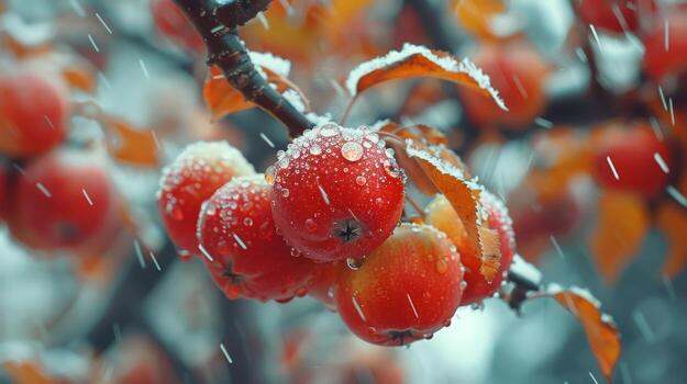 Cluster of Ripe Apples Hanging on Tree photo