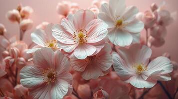 Pink Flowers in Bottle on Pink Background photo