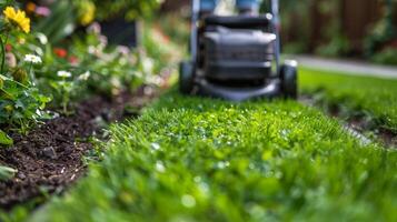 Lawn Mower on Lush Green Field photo