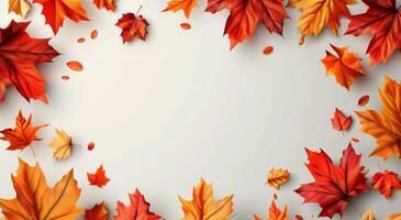 Orange And Red Fall Leaves Frame A Sunny Background photo