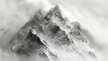 Mountain Shrouded in Clouds and Lightning photo