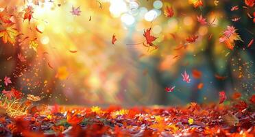 Autumn Leaves Falling on a Sunny Day photo