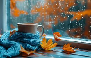 Colorful Autumn Leaves on Yellow Background photo