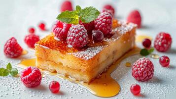 Person Pouring Syrup on Bowl of Fruit photo