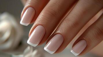 Womans Hand With Pink and White Manicure photo