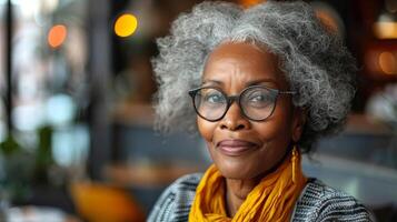 Woman in Glasses With Yellow Scarf photo