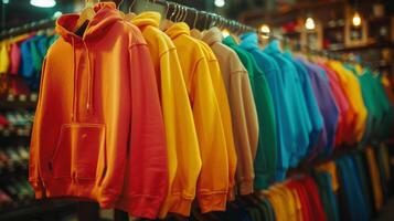Rack of Colorful Hoodies in Store photo