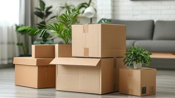 Three Boxes in Front of Couch photo