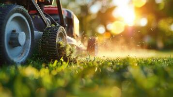Lawn Mower on Lush Green Field photo
