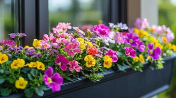 Colorful Flowers in Window Box photo