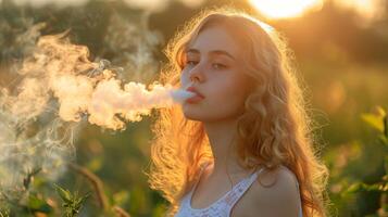 Woman Smoking Cigarette by Window photo