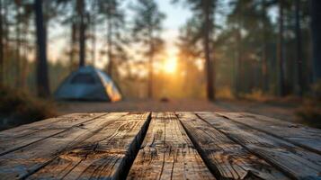Blue Tent on Wooden Table photo