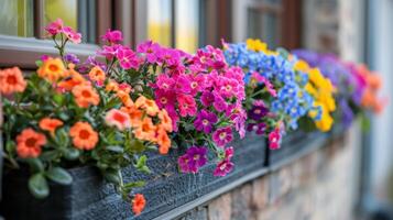 Colorful Flowers in Window Box photo