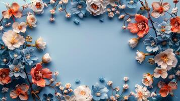 Arrangement of Flowers on Blue Surface photo
