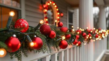 Row of Christmas Ornaments on Window Sill photo
