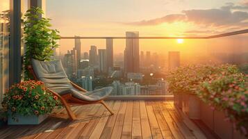 Balcony With Chair and Potted Plants photo