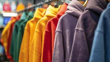 Row of Shirts Displayed on Store Rack photo