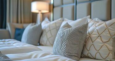 White Bed With Pillows in Room photo