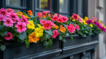 Colorful Flowers in Window Box photo