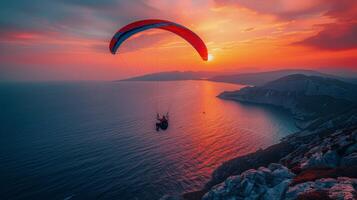 Paragliding Over Ocean at Sunset photo
