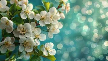 Close Up of Flowers Clustered on Tree Branch photo