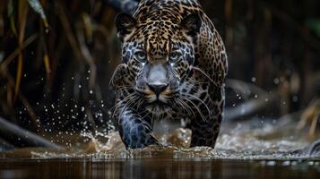 Jaguar Walking in Water photo