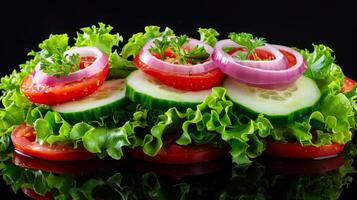 Salad in Metal Bowl on Black Background photo