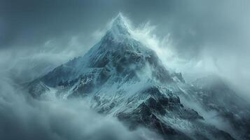 Mountain Shrouded in Clouds and Lightning photo