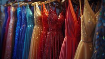 Group of Dresses Hanging on a Rack photo