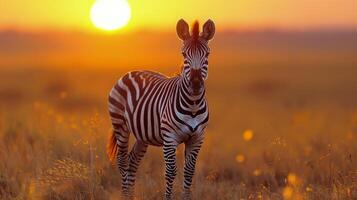 Zebra Standing in Tall Grass Field photo