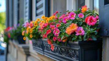 Colorful Flower-Filled Window Boxes photo
