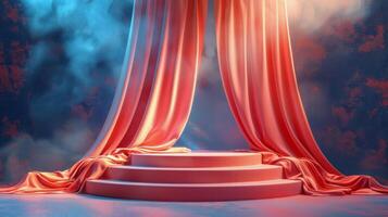 Pink Room With Curtain and Round Table photo